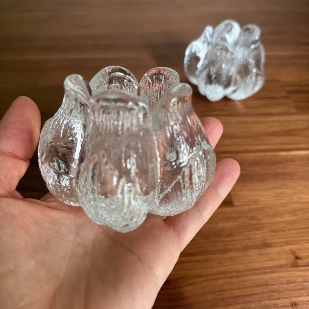 Kosta Boda Pair of Rosebud Crystal Taper Candle Holders